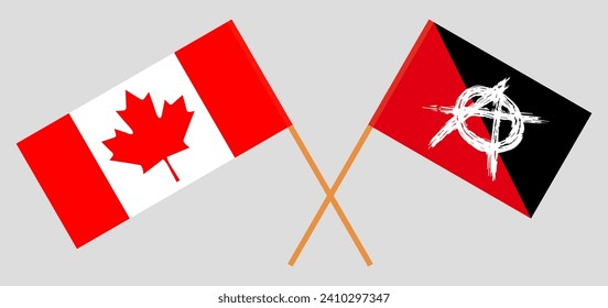 Crossed flags of Canada and anarchy. Official colors. Correct proportion. Vector illustration
