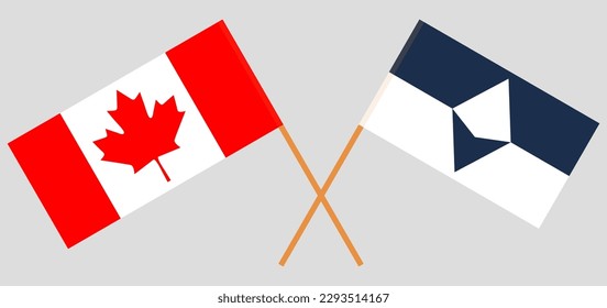 Crossed flags of Canada and Antarctica. Official colors. Correct proportion. Vector illustration
