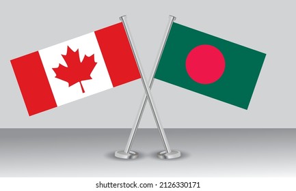 Crossed flags of Canada and Bangladesh. Official colors. Correct proportion. Banner design