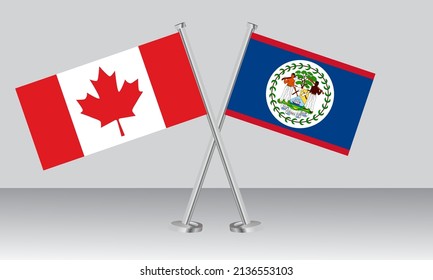 Crossed flags of Canada and Belize. Official colors. Correct proportion. Banner design