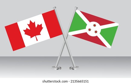 Banderas cruzadas de Canadá y Burundi. Colores oficiales. Proporción correcta. Diseño de pancartas
