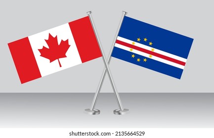 Crossed flags of Canada and CAPE VERDE. Official colors. Correct proportion. Banner design