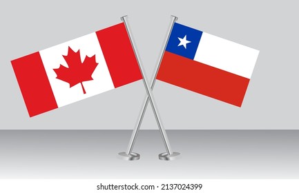 Crossed flags of Canada and Chile. Official colors. Correct proportion. Banner design