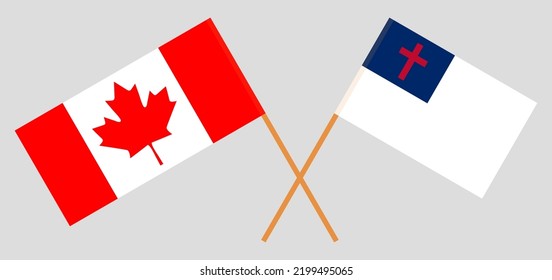 Banderas cruzadas de Canadá y cristiandad. Colores oficiales. Proporción correcta. Ilustración del vector