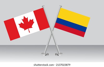 Crossed flags of Canada and Colombia. Official colors. Correct proportion. Banner design