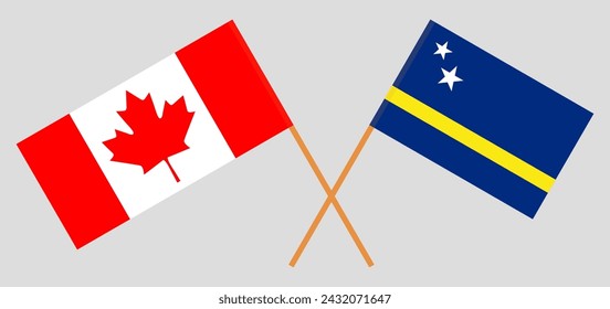 Crossed flags of Canada and Country of Curacao. Official colors. Correct proportion. Vector illustration
