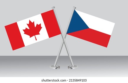 Banderas cruzadas de Canadá y República Checa (Checia). Colores oficiales. Proporción correcta. Diseño de pancartas