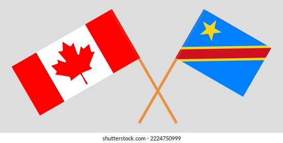 Crossed flags of Canada and Democratic Republic of the Congo. Official colors. Correct proportion