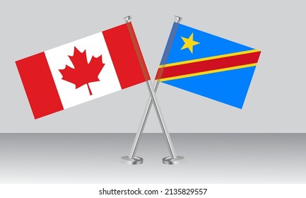 Crossed flags of Canada and DR Congo. Official colors. Correct proportion. Banner design