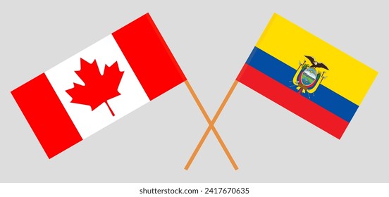 Crossed flags of Canada and Ecuador. Official colors. Correct proportion. Vector illustration
