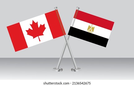 Crossed flags of Canada and Egypt. Official colors. Correct proportion. Banner design