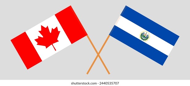 Crossed flags of Canada and El Salvador. Official colors. Correct proportion. Vector illustration
