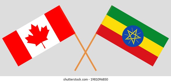 Crossed flags of Canada and Ethiopia. Official colors. Correct proportion