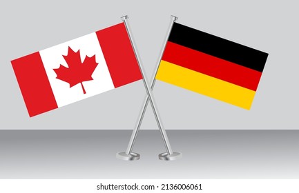 Banderas cruzadas de Canadá y Alemania. Colores oficiales. Proporción correcta. Diseño de pancartas