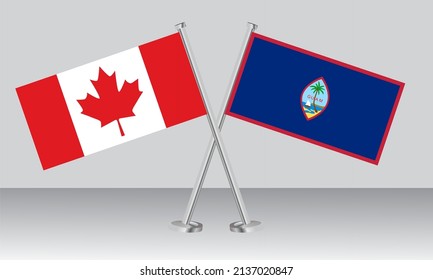 Crossed flags of Canada and Guam. Official colors. Correct proportion. Banner design