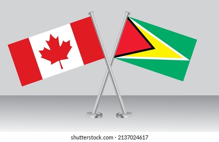 Crossed flags of Canada and Guyana. Official colors. Correct proportion. Banner design