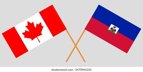 Crossed flags of Canada and Haiti. Official colors. Correct proportion. Vector illustration
