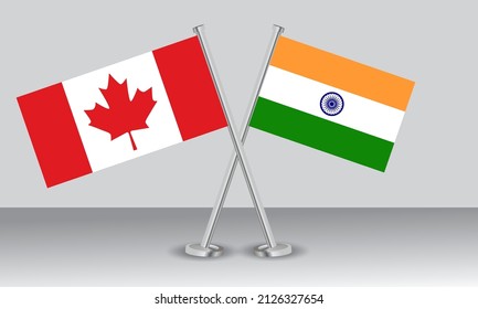 Crossed flags of Canada and India. Official colors. Correct proportion. Banner design