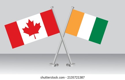 Crossed flags of Canada and Ivory Coast. Official colors. Correct proportion. Banner design