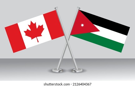Crossed flags of Canada and Jordan. Official colors. Correct proportion. Banner design