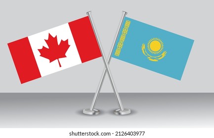 Crossed flags of Canada and Kazakhstan. Official colors. Correct proportion. Banner design