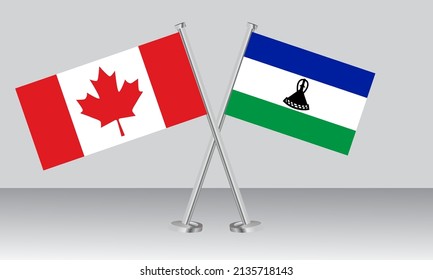 Banderas cruzadas de Canadá y Lesotho. Colores oficiales. Proporción correcta. Diseño de pancartas
