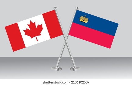 Crossed flags of Canada and Liechtenstein. Official colors. Correct proportion. Banner design