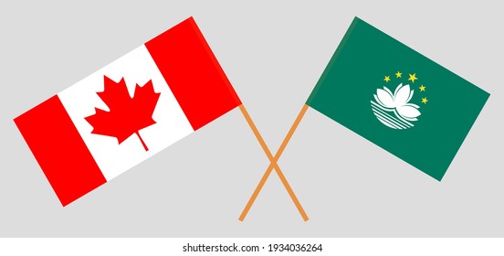 Crossed flags of Canada and Macau. Official colors. Correct proportion