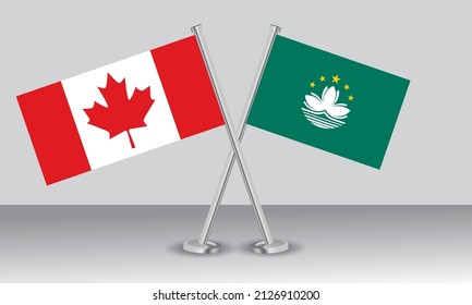 Crossed flags of Canada and Macau. Official colors. Correct proportion. Banner design
