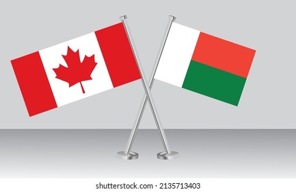 Crossed flags of Canada and Madagascar. Official colors. Correct proportion. Banner design