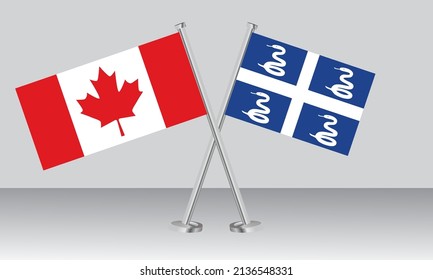 Banderas cruzadas de Canadá y Martinica. Colores oficiales. Proporción correcta. Diseño de pancartas