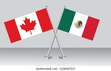 Crossed flags of Canada and Mexico. Official colors. Correct proportion. Banner design