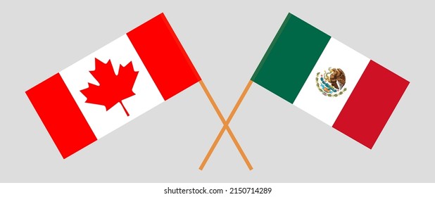 Crossed flags of Canada and Mexico. Official colors. Correct proportion. Vector illustration
