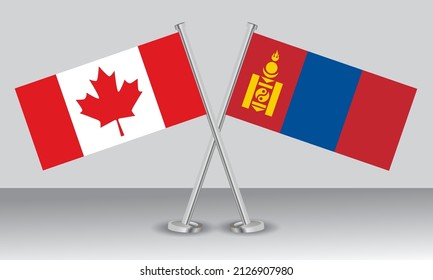 Crossed flags of Canada and Mongolia. Official colors. Correct proportion. Banner design