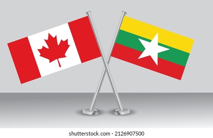 Crossed flags of Canada and Myanmar. Official colors. Correct proportion. Banner design