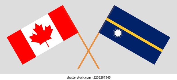 Banderas cruzadas de Canadá y Nauru. Colores oficiales. Proporción correcta. Ilustración del vector
