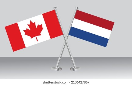 Crossed flags of Canada and Netherlands. Official colors. Correct proportion. Banner design