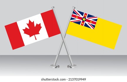 Crossed flags of Canada and Niue. Official colors. Correct proportion. Banner design