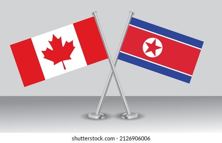Crossed flags of Canada and North Korea. Official colors. Correct proportion. Banner design