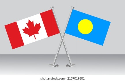 Crossed flags of Canada and Palau. Official colors. Correct proportion. Banner design