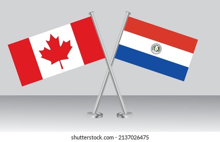 Crossed flags of Canada and Paraguay. Official colors. Correct proportion. Banner design