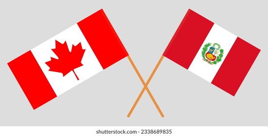 Crossed flags of Canada and Peru. Official colors. Correct proportion. Vector illustration

