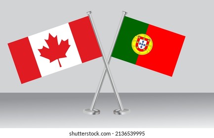 Crossed flags of Canada and Portugal. Official colors. Correct proportion. Banner design