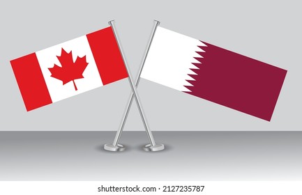 Crossed flags of Canada and Qatar. Official colors. Correct proportion. Banner design