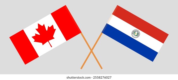 Crossed flags of Canada and Republic of Paraguay. Official colors. Correct proportion. Vector illustration.
