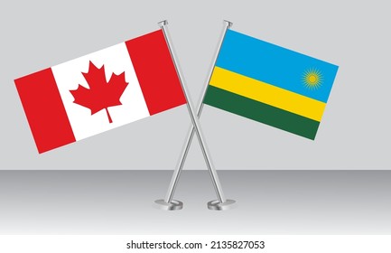 Crossed flags of Canada and Rwanda. Official colors. Correct proportion. Banner design