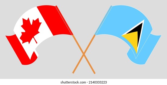 Überquerte Flaggen von Kanada und Saint Lucia. Offizielle Farben. Richtiger Anteil. Vektorgrafik
