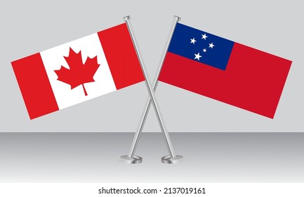 Crossed flags of Canada and Samoa. Official colors. Correct proportion. Banner design