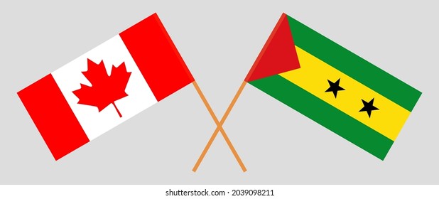 Crossed flags of Canada and Sao Tome and Principe. Official colors. Correct proportion