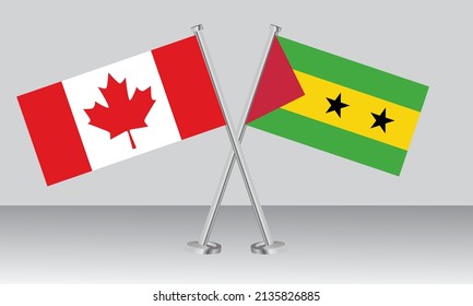 Crossed flags of Canada and Sao Tome Principe. Official colors. Correct proportion. Banner design